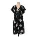 Banana Republic Casual Dress - Mini V Neck Short sleeves: Black Print Dresses - Women's Size Small