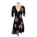 Free People Casual Dress - Wrap: Black Floral Motif Dresses - Women's Size 2