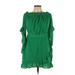 PrettyLittleThing Casual Dress - Mini Tie Neck 3/4 sleeves: Green Solid Dresses - Women's Size 10