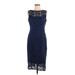White House Black Market Cocktail Dress - Sheath Boatneck Sleeveless: Blue Jacquard Dresses - Women's Size 8