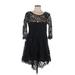 Free People Cocktail Dress - Party Scoop Neck 3/4 sleeves: Black Print Dresses - Women's Size 12