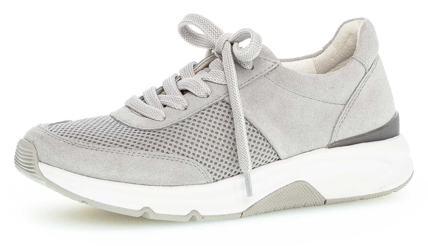 Keilsneaker GABOR ROLLINGSOFT, Damen, Gr. 42, grau (hellgrau), Textil, Veloursleder, Schuhe Sneaker, in sportivem Design, Freizeitschuh, Halbschuh, Schnürschuh