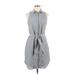 Banana Republic Casual Dress - Shirtdress Collared Sleeveless: Gray Stripes Dresses - Women's Size 6