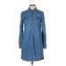 Old Navy Casual Dress - Shirtdress Collared Long sleeves: Blue Solid Dresses - Women's Size X-Small