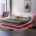 Contemporary Full Size Upholstery Platform Bed Frame with Sloped Headboard, Sleigh Bed Built-in LED Lighting