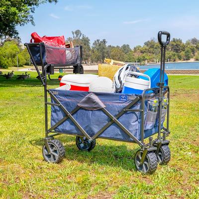 300LB Capacity Push Wagon w/ Wheels, Handle & Basket, Grocery Heavy Duty Wagon for Camping, Shopping, All Terrain Folding Wagon