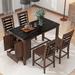 Counter Height 5-piece Dining Table Set with Faux Marble Tabletop, Wood Table Set with Cabinet and Drawer
