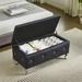 Upholstered Storage Ottoman Bench For Bedroom End Of Bed Faux Leather Rectangular Footrest With Crystal Buttons (Silver)