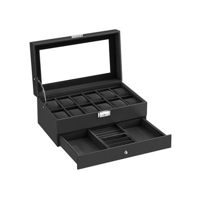 2-Tier Leather Watch Case Holder with Glass Lid Ideal Gift for Birthday or Anniversary