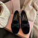 Mocassins ronds avec nœud papillon en fourrure pour femmes chaussures plates pour femmes baskets