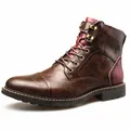 Bottes de rinçage en cuir pour hommes chaussures montantes bottes de skip militaires marron