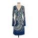 Hale Bob Casual Dress - Sheath V-Neck Long sleeves: Blue Paisley Dresses - Women's Size Small - Paisley Wash