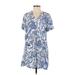 H&M Casual Dress - Shift V-Neck Short sleeves: Blue Floral Dresses - Women's Size 34