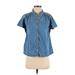 Gap Short Sleeve Button Down Shirt: Blue Tops - Women's Size X-Small
