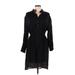 Banana Republic Casual Dress - Shirtdress Collared 3/4 sleeves: Black Solid Dresses - New - Women's Size Large Petite