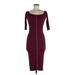 Fashion Nova Casual Dress - Bodycon Boatneck 3/4 sleeves: Burgundy Solid Dresses - Women's Size Medium