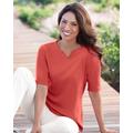 Blair Women's Coastal Cotton Notched Neckline Elbow-Sleeve Tee - Orange - M - Misses