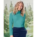 Blair Women's Essential Cotton Long-Sleeve Solid Mockneck - Green - 1X - Womens