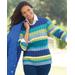 Blair Women's Stripe Cable Sweater - Blue - PXL - Petite