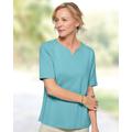 Blair Women's Coastal Cotton Notched Neckline Elbow-Sleeve Tee - Blue - 1X - Womens