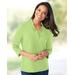 Blair Women's Prima™ Cotton Three-Quarter Sleeve Solid Ruffle-Neck Tee - Green - 1X - Womens