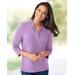 Blair Women's Prima™ Cotton Three-Quarter Sleeve Solid Ruffle-Neck Tee - Purple - 1X - Womens