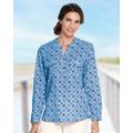 Blair Women's Silky Print Long-Sleeve Utility Blouse - Blue - 1X - Womens