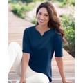 Blair Women's Coastal Cotton Notched Neckline Elbow-Sleeve Tee - Blue - 3X - Womens