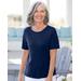 Blair Women's Coastal Cotton Short-Sleeve Jewelneck Tee - Blue - M - Misses