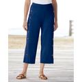 Blair Women's Sahara Side-Button Knit Capris - Blue - L - Misses