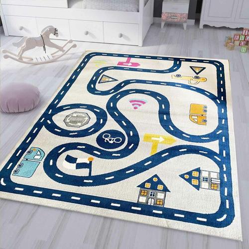 Kinderteppich Spielteppich Straße Auto Verkehr Teppich für Kinderzimmer Grau oder Blau,80x150 cm,