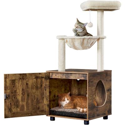 Katzenhaus, Kratzbaum mit Katzenklo-Schrank, 2-in-1 Katzenbaum, 125 cm hoch, mit Plattform Image