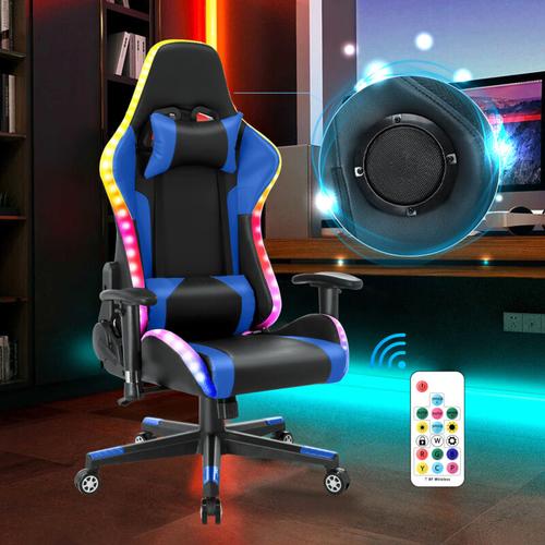 Homemiyn - Gaming Stuhl mit rgb LED-Leuchten und Lautsprechern Videospielstuhl Racing Computter