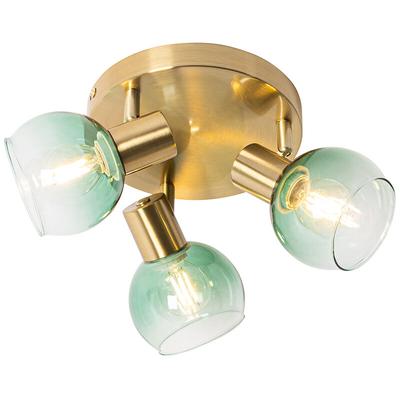 Qazqa - Art Deco Deckenlampe Gold mit grünem Glas 3 Lichter - Vidro