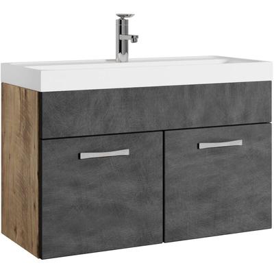 Badezimmer Badmöbel-Set Paso 01 80cm Waschbecken Kastanien Eiche Image