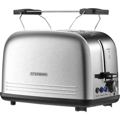 Steinborg - 2 Scheiben Edelstahl Toaster Mit Brötchenaufsatz und Krümelschublade Toaster