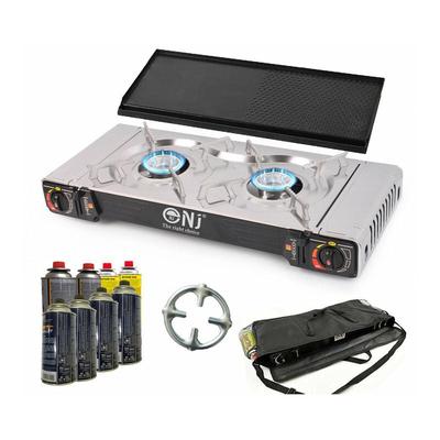 Nj The Right Choice - DS-22 Camping Gaskocher 2 flammig 4,6 kw + Grillplatte + 8x Kartuschen Image