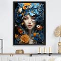 Design Art Popart Electric Blue Woman Portrait - Woman Canvas Prints_105759 Metal in Blue/Orange | 32 H x 24 W x 1 D in | Wayfair