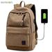 BadPiggies Canvas Laptop Backpack with USB Charging Port Waterproof Casual School Daypacks Travel Shoulder Bag for Men Women Fits up to 15.6 Inch Laptops (Coffee)
