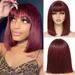 Short Bob Wigs for Women 12 Inch Black Bob Hair Wig with Bangs Silky Soft Synthetic Fibers Wigs Hair for Cosplay Daily Party(12 Inch TBurgundy)