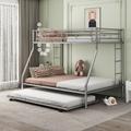 Isabelle & Max™ Twin Over Full Bed w/ Sturdy Steel Frame, Bunk Bed w/ Twin Size Trundle, Two-Side Ladders, White Metal in Gray | Wayfair