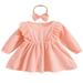 FNNMNNR Toddler Baby Girls Dress 2pcs Solid Ruffle Long Sleeves A-Line Knee Length Dress with Hairband
