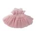 Fattazi Toddler Baby Girl Lace Sleeveless Dress Solid Color Bow Dress Princess Puffy Dress Wedding Party Prom