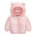 Virmaxy Toddler Baby Girls Boys Hooded Puffer Jacket Unisex Infant Shiny Quilted Hoodies Cute Bear Ear Hooded Down Jacket Solid Long Sleeve Full Zip Up Jacket Pink 12-18 Months