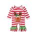 AMILIEe Christmas Romper for Infants with Stripe Deer/Santa Embroidery