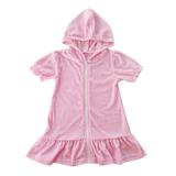 Virmaxy Girls Kids Solid Hooded Robes Toddler Girls Full Zip Up Swimsuit Coverup Puffy Sleeves Lightweight Beach Bathing Suit Robe Pink 6T