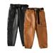 Godderr Kids Toddler Girls Leather Jogger Pants High Waisted Trendy Baggy Leather Cargo Pants Baby Leather Sweatpants Casual Pants for 2-7Y