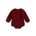 aturustex Infant Sweater Romper with Solid Color Round Neck and Long Sleeves