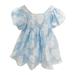 Baby Girl Jumpsuits for Winter Girls Summer Dress French Jacquard Blue Crewneck Short Sleeve A Line Casual Home for 0 To 6 Years Old Tea Party Sky Blue 5 Years-6 Years