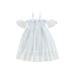 wybzd Toddler Girls Summer Short Sleeve Off Shoulder Dot Print Mesh Dress